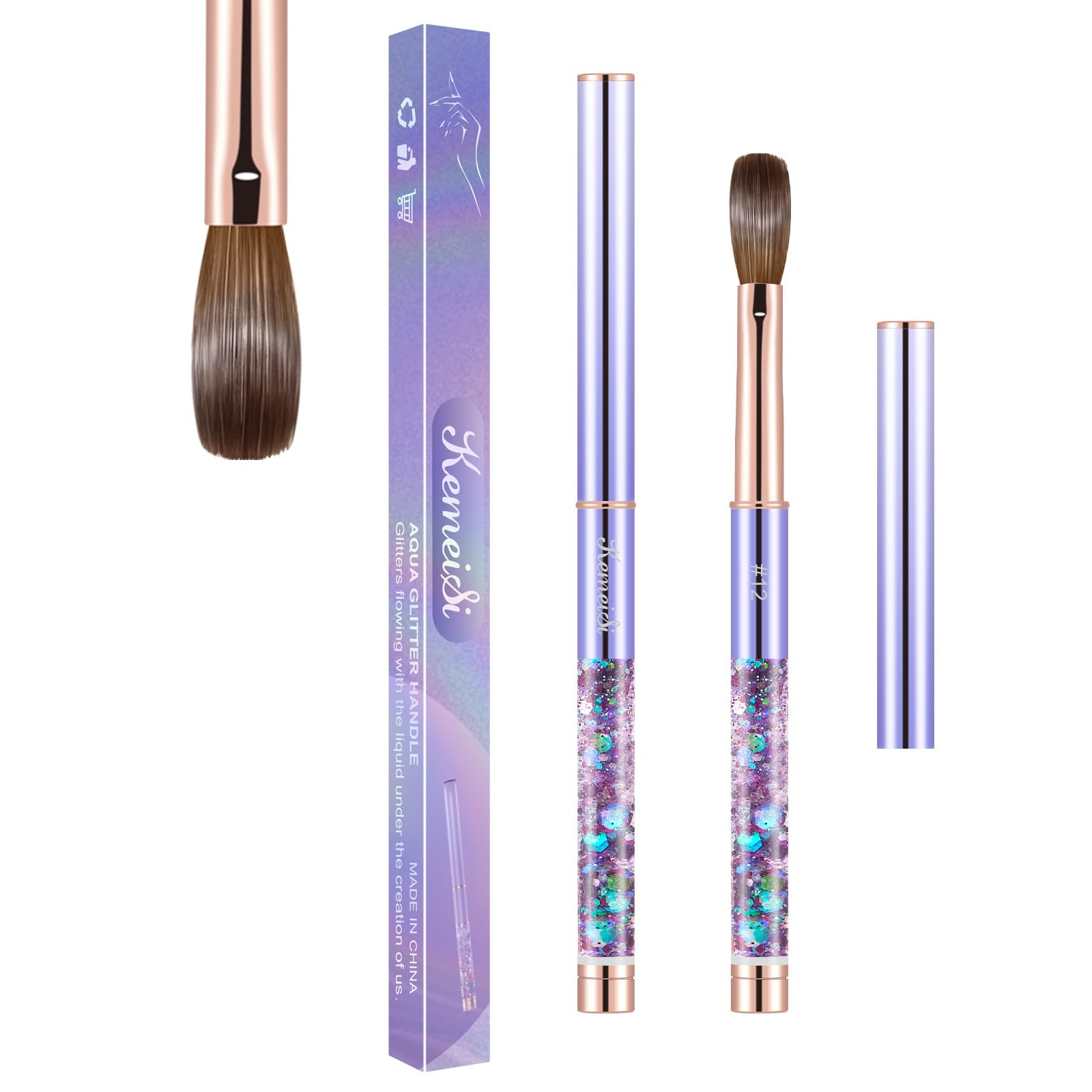 Acrylic Nail Brush Size #12, KEMEISI 100% Pure Kolinsky Nail Art Brushes Sturdy Handle Oval Shaped Acrylic Powder Nail Design Tools for Professional Manicure DIY Home Salon (Purple)