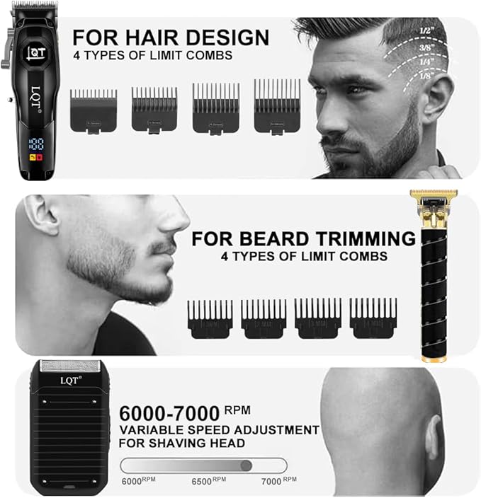 LQT Professional Hair Clippers for Men,Professional Barber Clippers and Trimmer Set,Mens Cordless Clipper, Electric Hair Cut Machines,Cordless Mens Grooming Kit for Face, Hair, Gifts