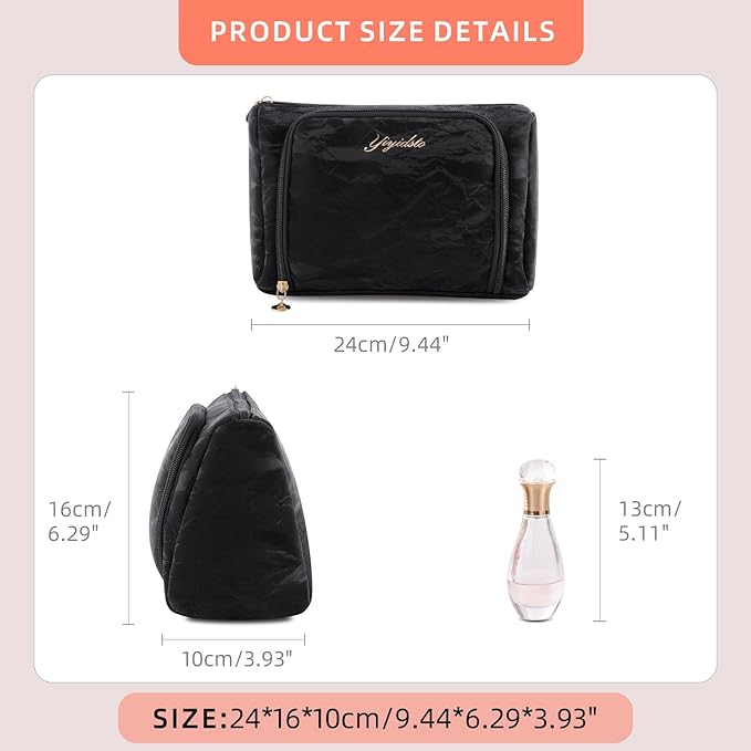 YIYIDSTO Cosmetic Bag Travel Makeup Bag Large Capacity Small Travel Zipper Pouch Makeup Organizer Bag for Women (Black-2 Pack)