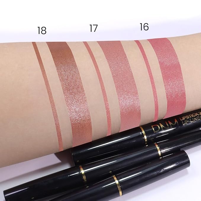 HHLTOH 2-in-1 Brown Lip Liner & Lipstick Set Kit for Women, Metallic Lips Kit with Lip Liner Lip Stains Long Lasting Waterproof 24 Hour Lipstick and Lip Liners Combo Lipliners Pencil Set 18