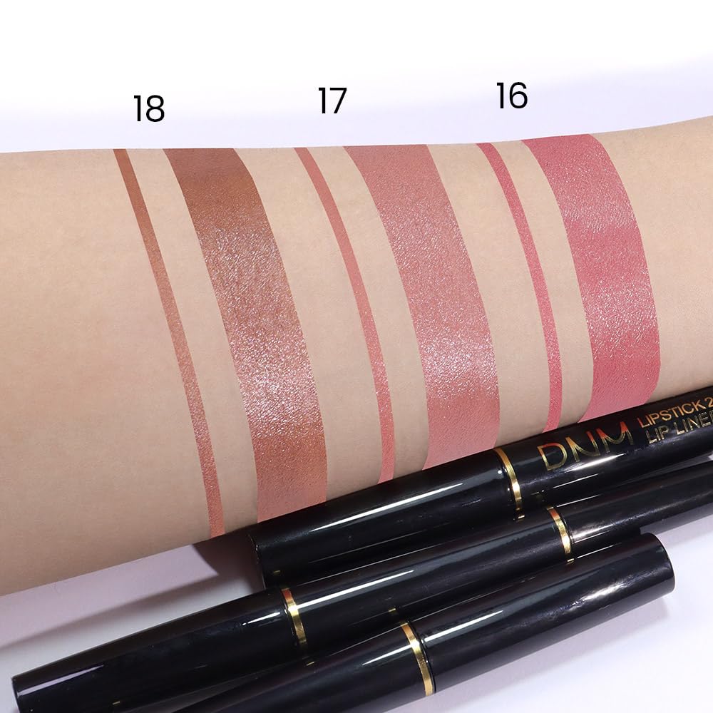 HHLTOH 2-in-1 Brown Lip Liner & Lipstick Set Kit for Women, Metallic Lips Kit with Lip Liner Lip Stains Long Lasting Waterproof 24 Hour Lipstick and Lip Liners Combo Lipliners Pencil Set 18