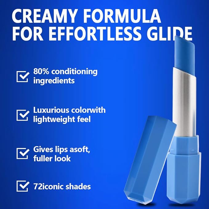 IATMOMOD Light Blue Cream Matte Lipstick Stick 16#, Longwear Full Coverage Velvet Lip Color, Waterproof Multi-Use Lip & Cheek Makeup for Party & Daily Wear, Labial con color mate para uso diario