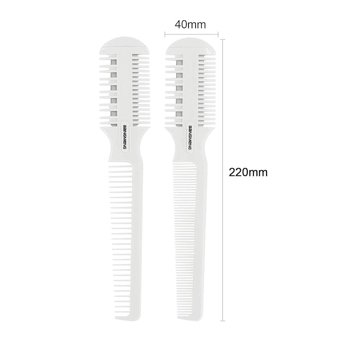 BANGMENG Hair Trimmer With Split Ends Razor - 2 Pieces For Thin & Thick Hair Cutting and Styling: Dense & Wide Teeth Combs, Double-Edge Blades