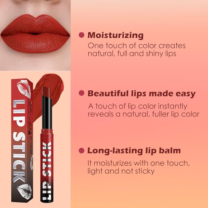 IATMOMOD Orange Red Matte Lipstick for Women, Long Lasting Waterproof Transfer-Proof Vegan Lip Bar, 24H Moisturizing Smudge-Proof All-Day Lip Color for Daily & Party M06#