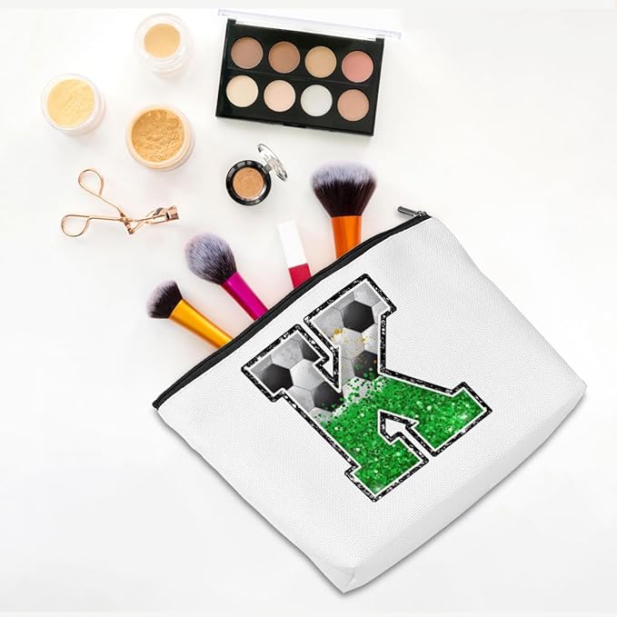 CQM Soccer Gifts Initial Makeup Bag Soccer Girl Gifts Cosmetic Bag Letter K