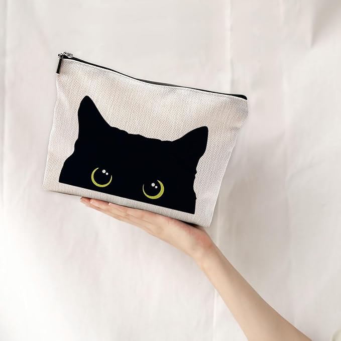 NEGIGA Cat Makeup Bag, Black Cat Kitty Kitten Cosmetic Bags for Women, Cat Owners Gifts, Black Cats Small Makeup Cosmetic Bag for Purse