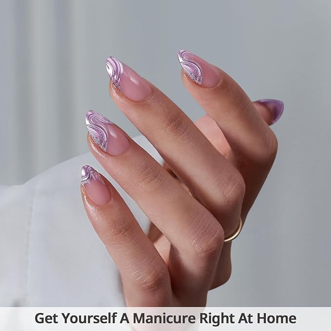 BTArtbox Press On Nails, Mermaid Tail, Short Almond, French Tip, 32Ct