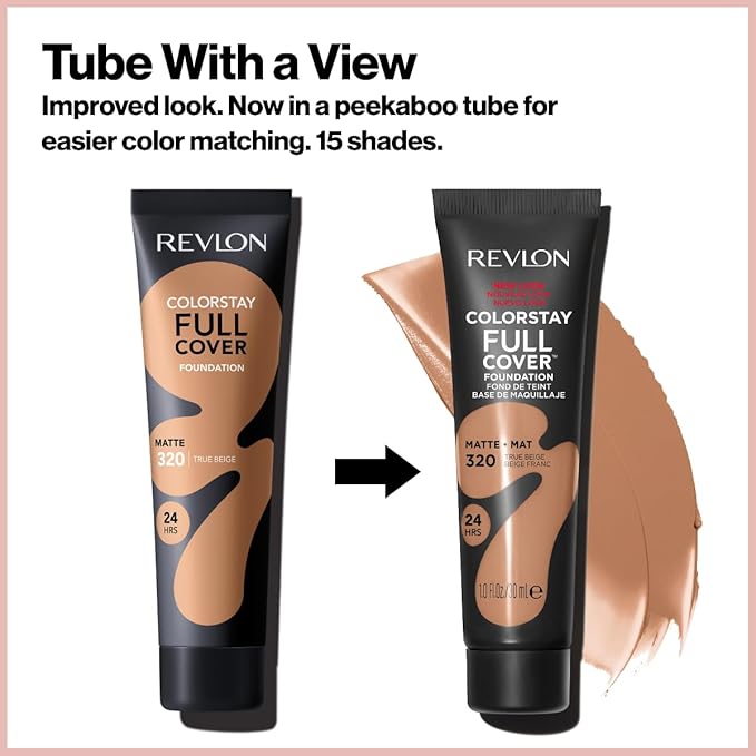Revlon ColorStay Full Cover Longwear Matte Foundation, Heat & Sweat Resistant Lightweight Face Makeup, 240 Medium Beige, 1.0 fl oz