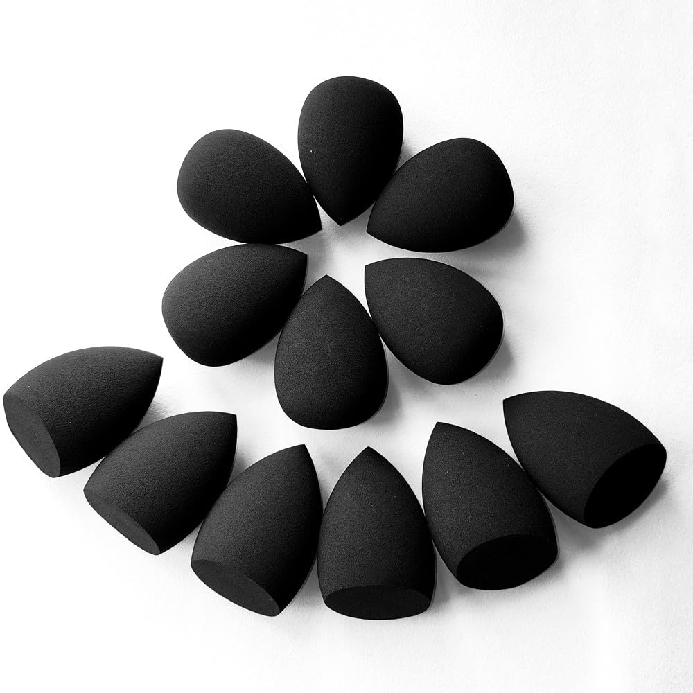 Wiko 12 Pcs Makeup Sponges Black for Foundation Latex-Free Cosmeti Blending Sponge Set Reusable Applicator For Powder Cream and Liquid Makeup Tools Bulk