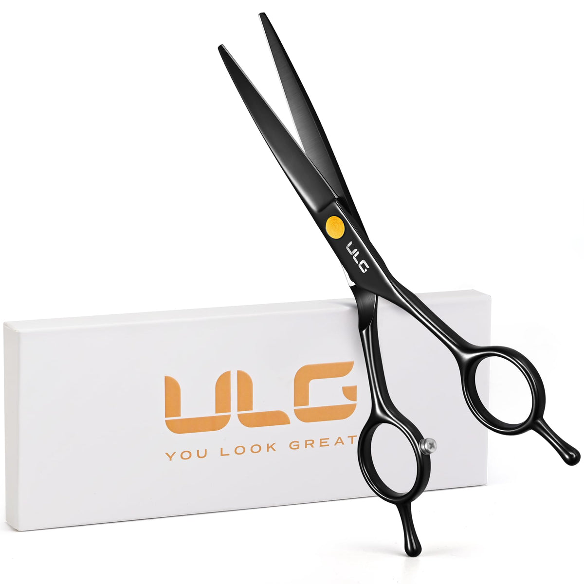 Hair Cutting Scissors, ULG Hair Shears 6.5 inch Hairdressing Hair Scissor, Salon Razor Edge Hair Cutting Shears, Japanese Stainless Steel Haircut Scissors with Detachable Finger Gold