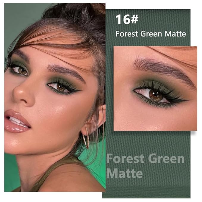 FeiCuiYun Matte Singe Eye Shadow Palette Makeup, Matte Forest Green Monochrome Eyeshadow For Old Women, Mini Singe Pressed Pigmented Waterproof Sombras Para Ojos, Vegan, Talc, Paraben&Cruelty Free, 16