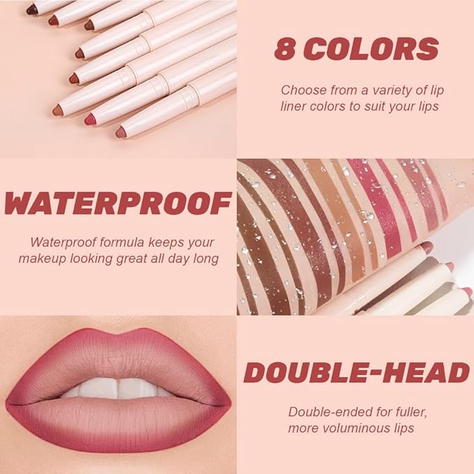 QIDSTERS Plump Matte Crayon Lip Liner Pencil, Neutral Pink Lipstick Lip Liners for Women, 24 Hour Long-Lasting Lip Gloss Makeup, With Silicone Smudger for Define Contours & Sculpting Lip, 02