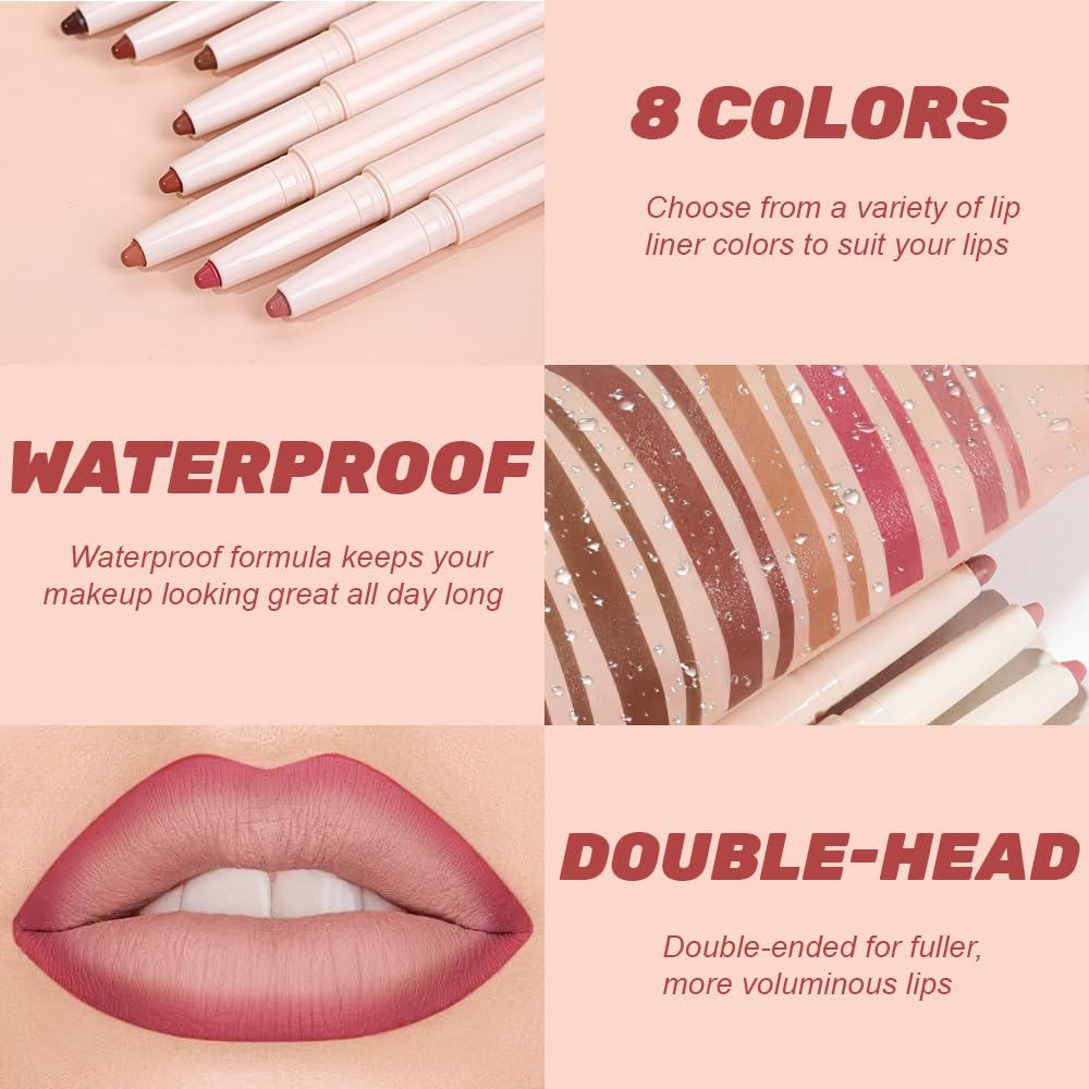 QIDSTERS Plump Matte Crayon Lip Liner Pencil, Neutral Pink Lipstick Lip Liners for Women, 24 Hour Long-Lasting Lip Gloss Makeup, With Silicone Smudger for Define Contours & Sculpting Lip, 02