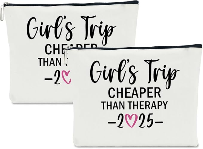 2 PCS Girls Trip Gifts Favors 2026 Girls Weekend Gifts for Women Bestie Gifts Friend Gifts Girls Trip Favors for Sister Her Best Friend Friendship Holiday Vacation Makeup Bag Weekend Bags for Women