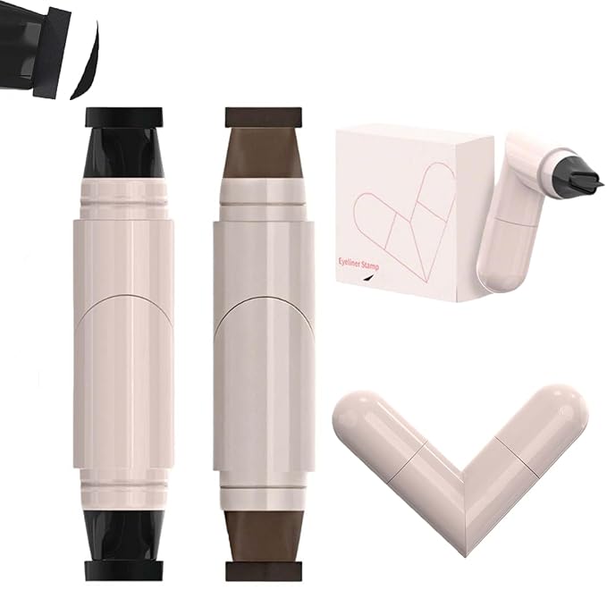 REATIFUL Rotating Eyeliner Stamp Pen, Foldable Winged Eyeliner Stamp, Smudge Proof & Waterproof Eye Liner, Easy Eye Stencil Makeup Tool (2PCS-Brown+Black)
