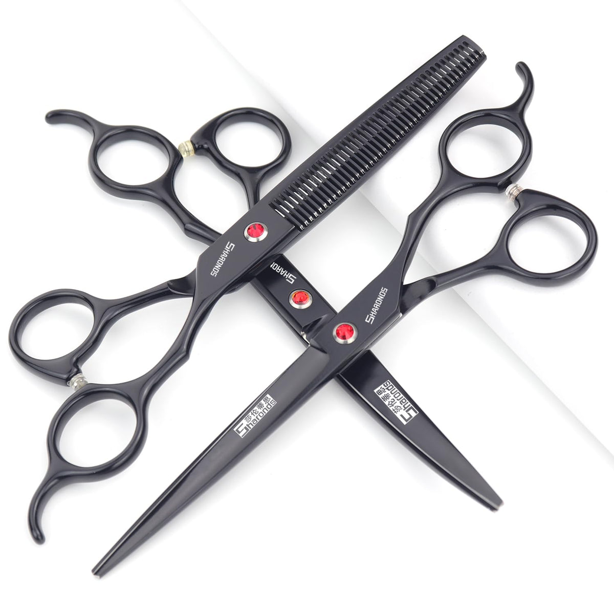 SHARONDS 6/7 Inch Professional 440C Hair Cutting Scissor Salon Hairdressing Thinning Shears Perfect for Barber and Home Use (6 in cut)