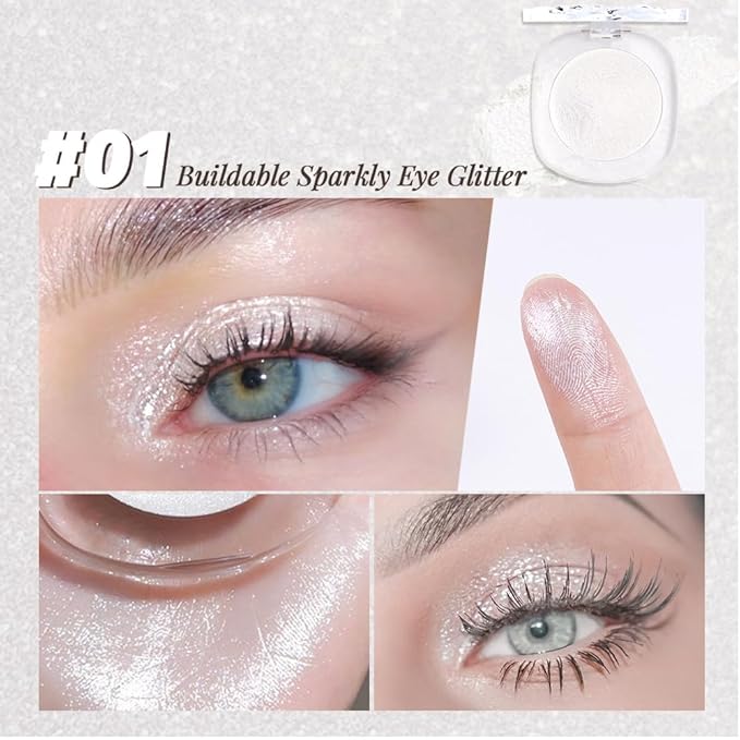 FeiCuiYun Pearl White Cream Glitter Shimmer Metallic Eyeshadow Palette Makeup, Natural Single Mini Instant Holographic Eyeshadow For Women, Sombras Crema Para Ojos, Talc, Paraben & Cruelty Free