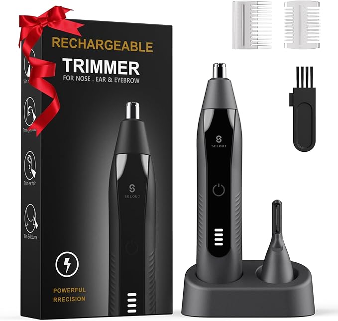 Selouj Ear and Nose Hair Trimmer for Men, 2026 Professional Painless USB Rechargeable Eyebrow & Facial Electric Hair Trimmer for Men Women, Powerful Motor, Dual Edge Blades, IPX7 Waterproof, Cool Gray