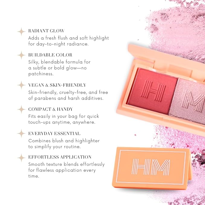 Haute Minute Makeup Blush + Brighten Highlighter Duo, Mini Lightweight Blendable Shimmer Blush, High Pigmented Makeup Powder Palettes, Cruelty Free - BoSS Babe