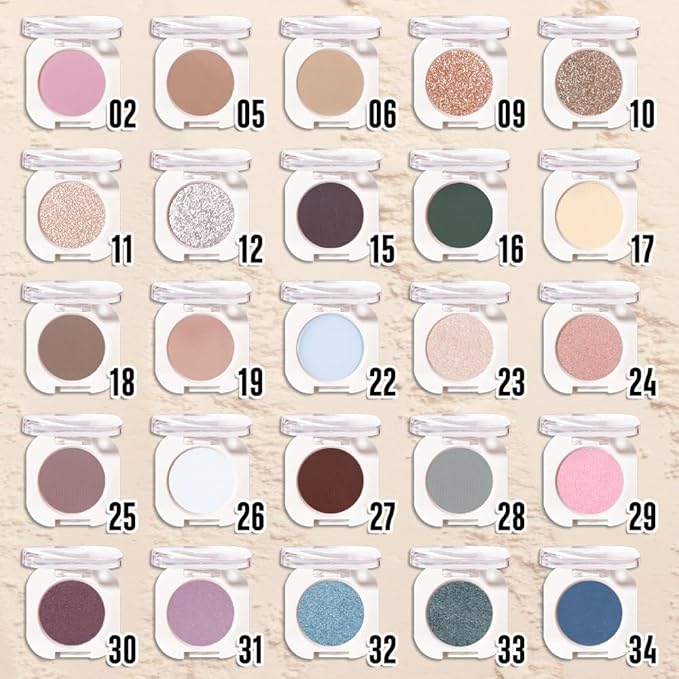 FeiCuiYun Single Glitter Shimmer Sparkle Eye shadow Palette Makeup, Sheer White Sparkle Eyeshadow for Women, Pigmented Waterproof Sombras Para Ojos, Vegan, Talc, Paraben & Cruelty Free, 23