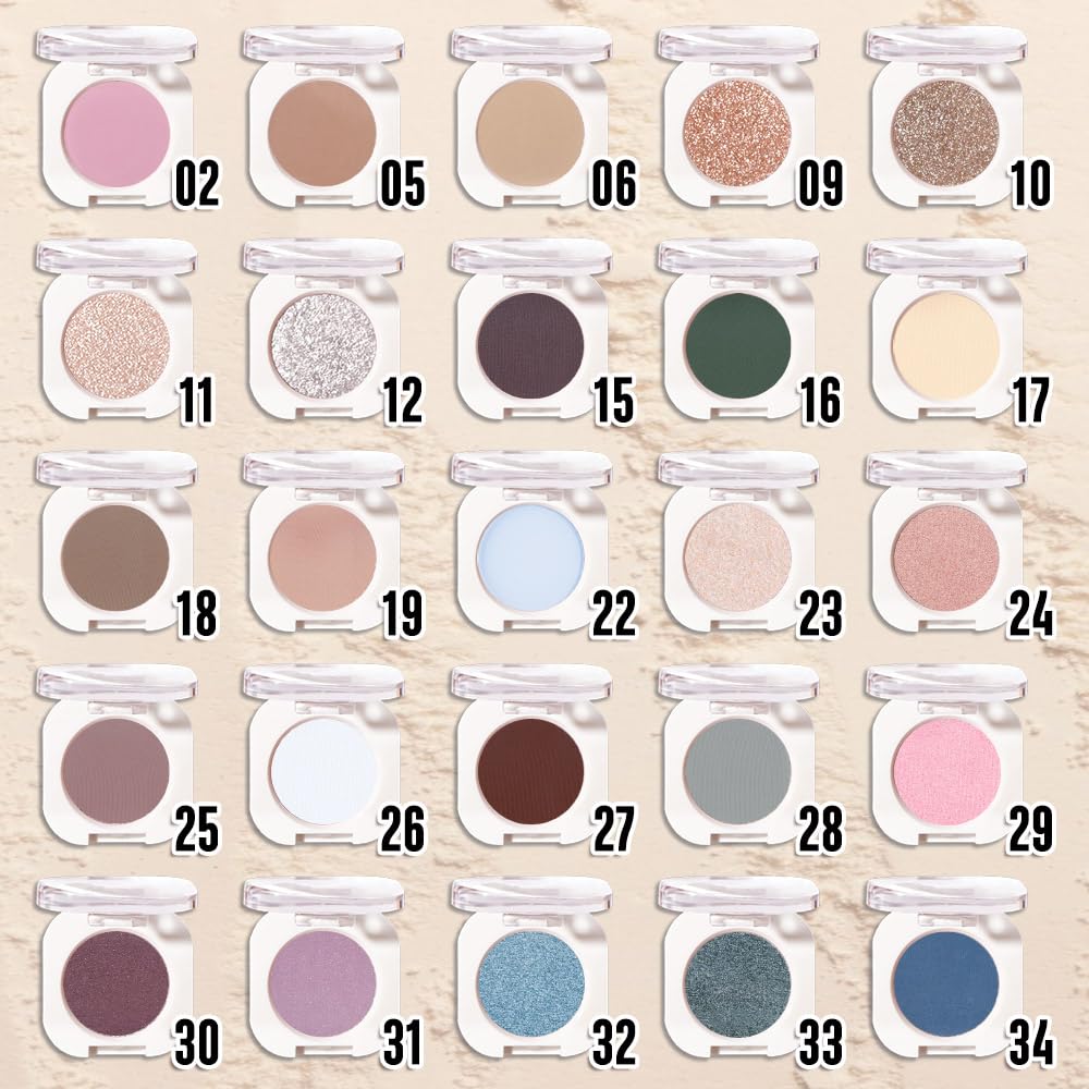 FeiCuiYun Single Glitter Shimmer Sparkle Eye shadow Palette Makeup, Sheer White Sparkle Eyeshadow for Women, Pigmented Waterproof Sombras Para Ojos, Vegan, Talc, Paraben & Cruelty Free, 23