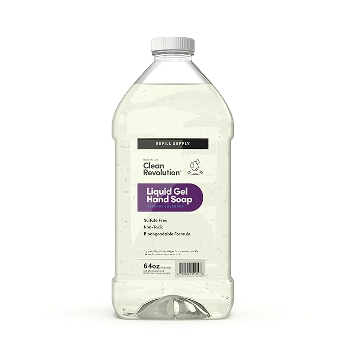 Clean Revolution Liquid Gel Hand Soap Refill with Real Essential Oils – Sulfate-Free Gel Hand Wash, Moisturizing Bulk Refill, Non-Toxic Formula, Made in the USA (Natural Lavender) 64 Fl Oz