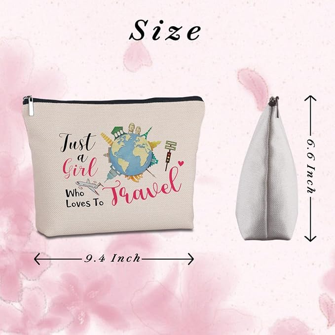 Yegifeyct Travel Lover Gifts Zipper Makeup Bag Travel Cosmetic Bag Just a Girl Who Loves to Travel Unique Birthday Gifts for Women Girl Best Friends Sister