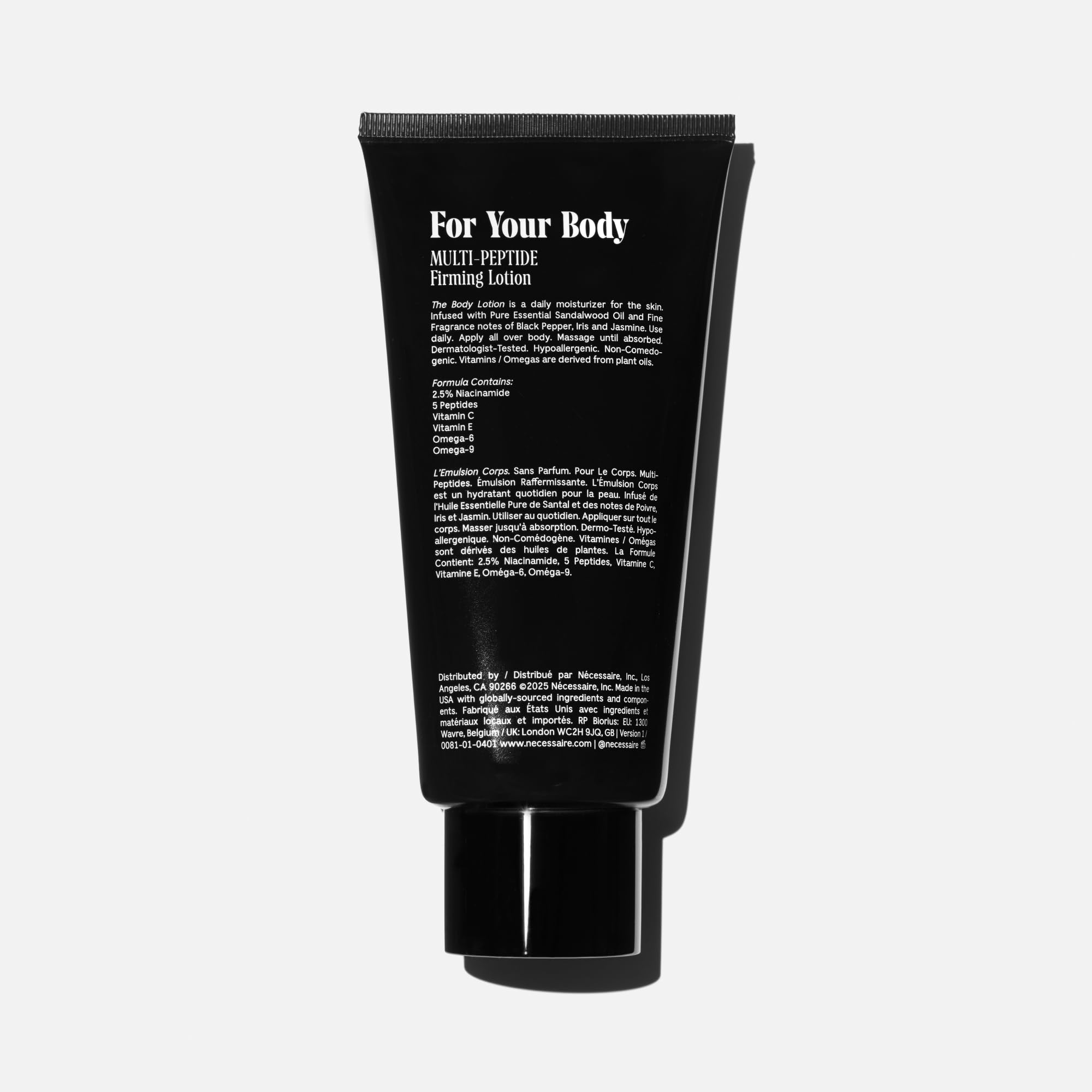Nécessaire The Body Lotion – Santal - Multi-Peptide - Firming Body Lotion for Women + Men. 2.5% Niacinamide. Non-Comedogenic Moisturizer for Sensitive Skin. Dermatologist-Tested – 200ml/6.8 fl oz