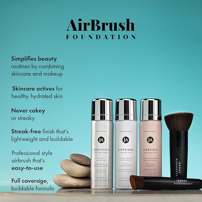 MagicMinerals AirBrush Foundation Set by Jerome Alexander - Complete 5pc Spray Makeup Set with Foundation, Primer, and Setting/Finishing Spray - for Smooth, Radiant Skin (Medium Dark)