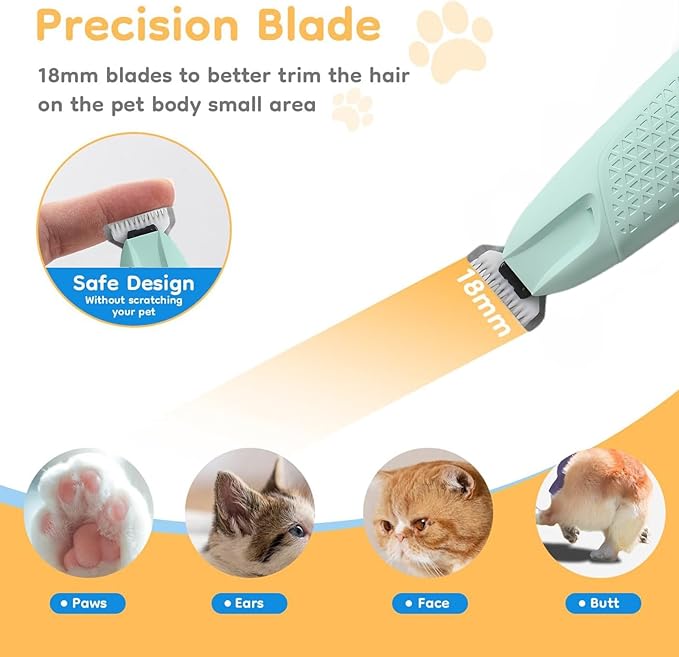 JNEKWOZ Professional Dog & Cat Trimmer - Quiet Electric Pet Grooming Kit for Ears/Eyes/Paws with LED Light - Cordless Battery-Powered Fur & Nail Clipper for Small/Large Breeds(Blue)