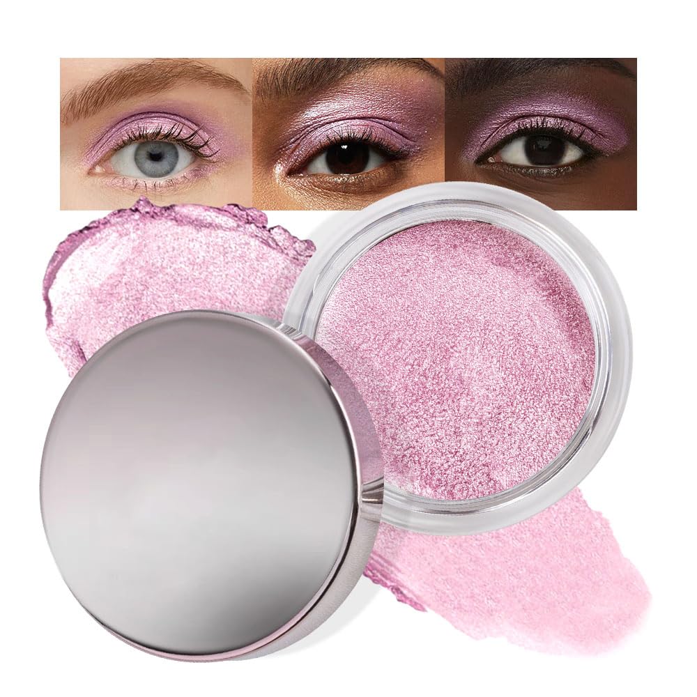 FeiCuiYun Cream Glitter Soft Pink Shimmer Metallic Eyeshadow Palette Makeup, Natural Single Mini Instant Holographic Eyeshadow For Women, Sombras Crema Para Ojos, Talc, Paraben & Cruelty Free