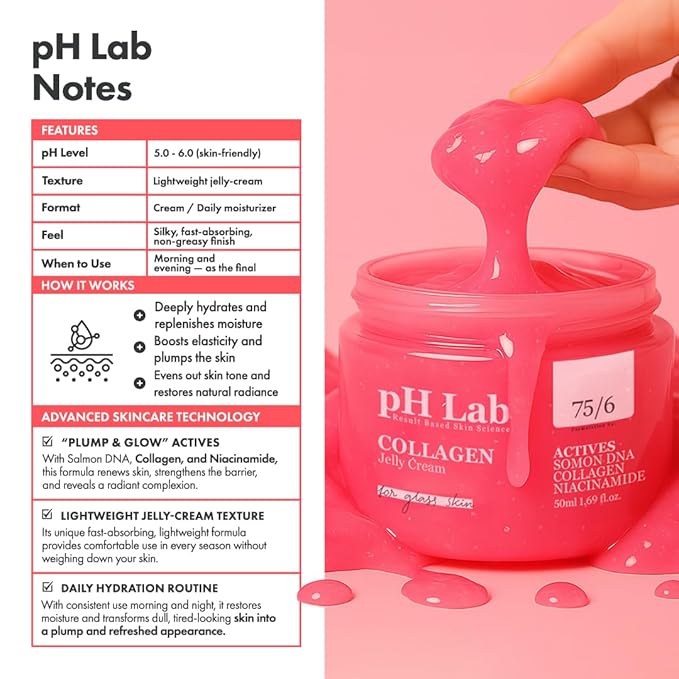 PhLab Collagen Jelly Cream, Boosts Skin Elasticity, Provides Glowing, Hydrating and Plump with Salmon DNA, 1.69 Fl Oz