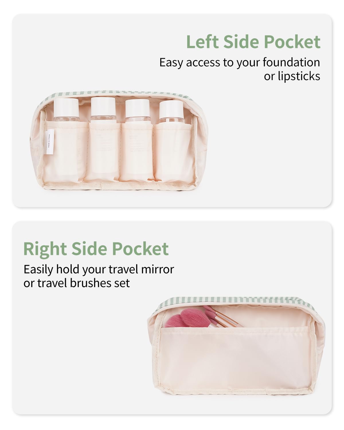 Narwey Small Makeup Bag for Purse Travel Makeup Pouch Mini Cosmetic Bag Zipper Pouch for Women (Mint Green Stripe, Small)