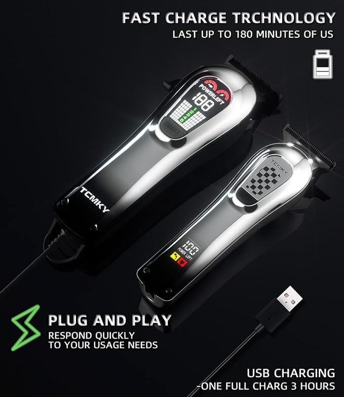 TCMKY Hair Clippers for Men, Professional Clippers and Trimmers Set, Cordless Clippers for Hair Cutting, Beard Trimmer, Barber Clippers, Rechargeable Electric Shaver