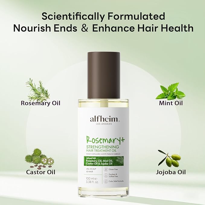 ALFHEIM Rosemary+ Pre-Wash Scalp Oil – Purifying Hair Oil – Hair Treatment and Scalp Clarifying Oil Made with Rosemary Extract – Lightweight Smoothing & Balancing Treatment – Silicone Free – 3.38 oz