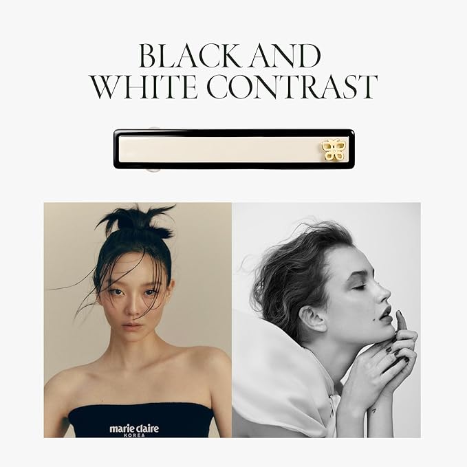Classic Black & White Hair Barrette for Women, Small, 3.1 inch, 1 Pcs
