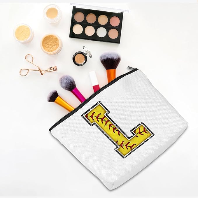 Softball Gifts Initial L Makeup Bag Softball Gifts for Team Cosmetic Bag