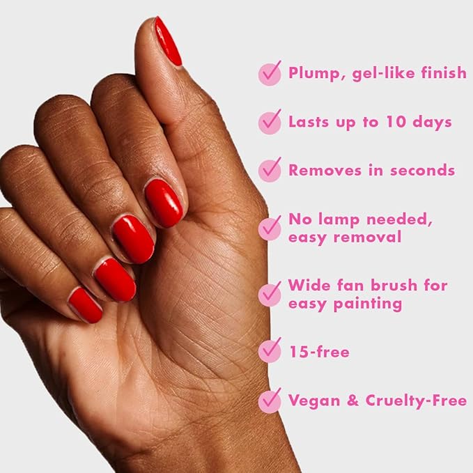 Olive & June Long Lasting Summer Nail Polish | Plump Gel-Like Finish No Lamp Needed | Lasts up to 10 days | Salon-Quality 15-Free Vegan & Cruelty-Free Chip-Resistant | CV Cherry Red