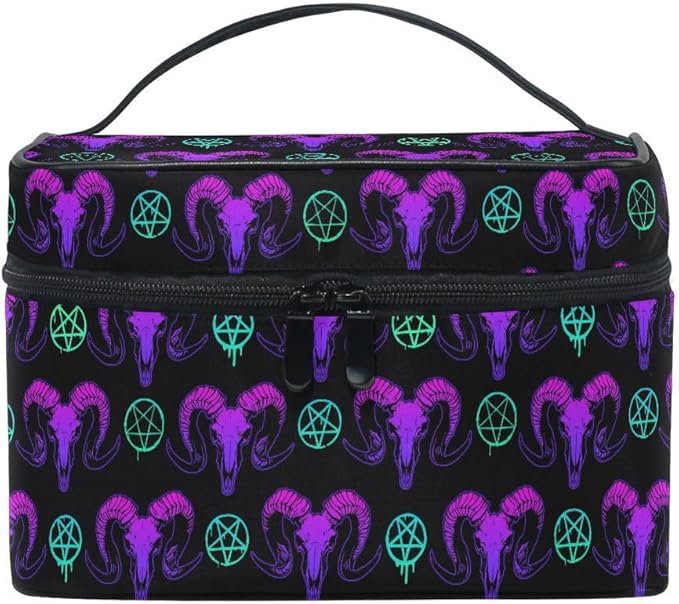 MNSRUU Makeup Bags, Goth Skull Makeup Organizer Bags Toiletry Bag Box Travel Cosmetic Bag Make Up Train Case for Women Teen Girl Ladies