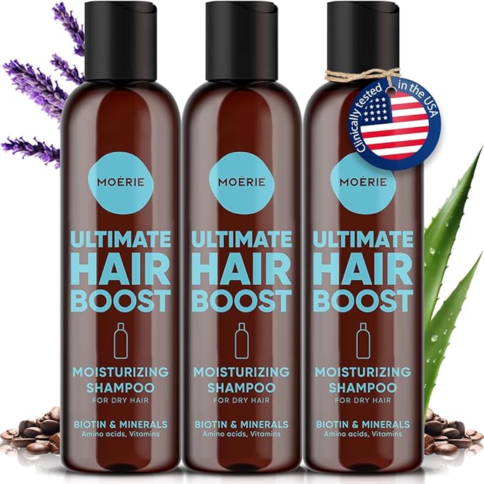 Moerie Hair Growth Shampoo for Men and Women, Hair Loss Solution with Biotin and Rosemary, Moisturizing Shampoo for Thinning Hair – Ultimate Boost for All Hair Types, Triple Set