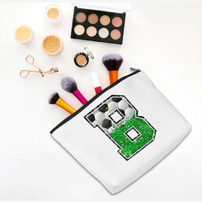 CQM Soccer Gifts Initial Makeup Bag Soccer Girl Gifts Cosmetic Bag Letter B