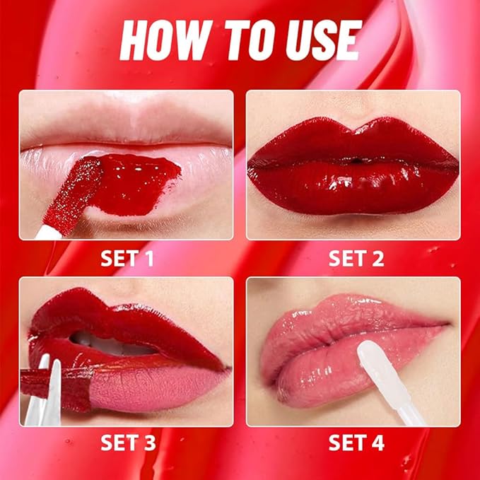 JUAAZIN 2Pcs Liquid Lip Stain Peel Off Lip liner and Lip oil with Tweezer, Dual-Ended Peel Off Lip Stain Tattoo, Highly Pigmented Long Lasting Waterproof, Transfer-proof for All Skin Types, 02#+04#