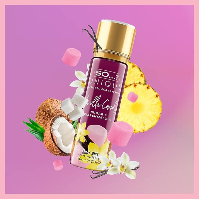 So...? Unique Vanilla Candy Body Mist - Delightful Perfume for Women - Sweet, Fruity Vanilla Perfume with Peach and Rose - Gifts for Women - 5.1 oz