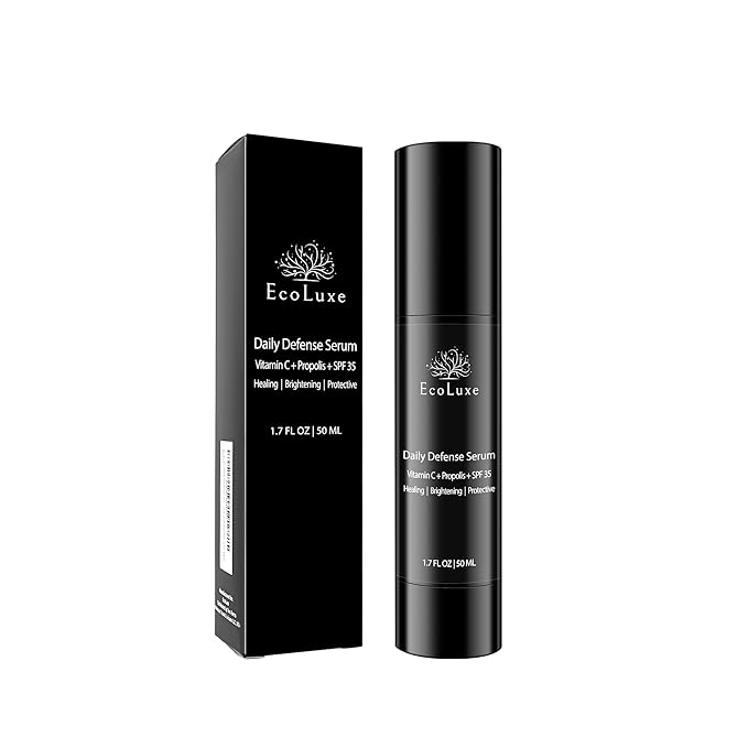 EcoLuxe Daily Defense Vitamin C Serum with Propolis and SPF 35 – Gentle Stabilized Vitamin C for Sensitive Skin, Brightening & Hydration