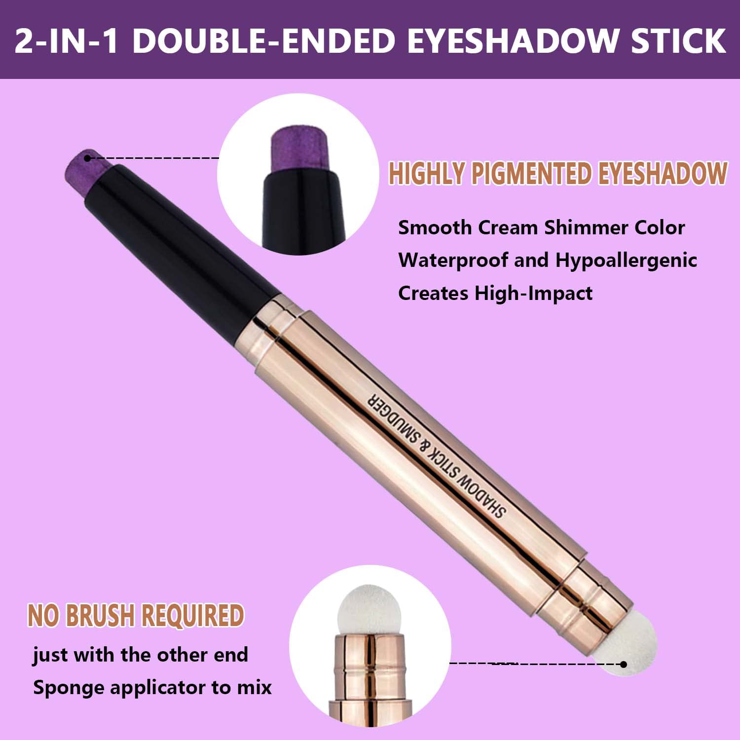 Daeuwiutr Purple Eyeshadow Stick for Eye Makeup, Cream Smooth Shimmer Glitter Eyeshadow Pencil, Hypoallergenic Waterproof Long Lasting Eye Shadow Highlighter Stick (Purple shimmer 08#)