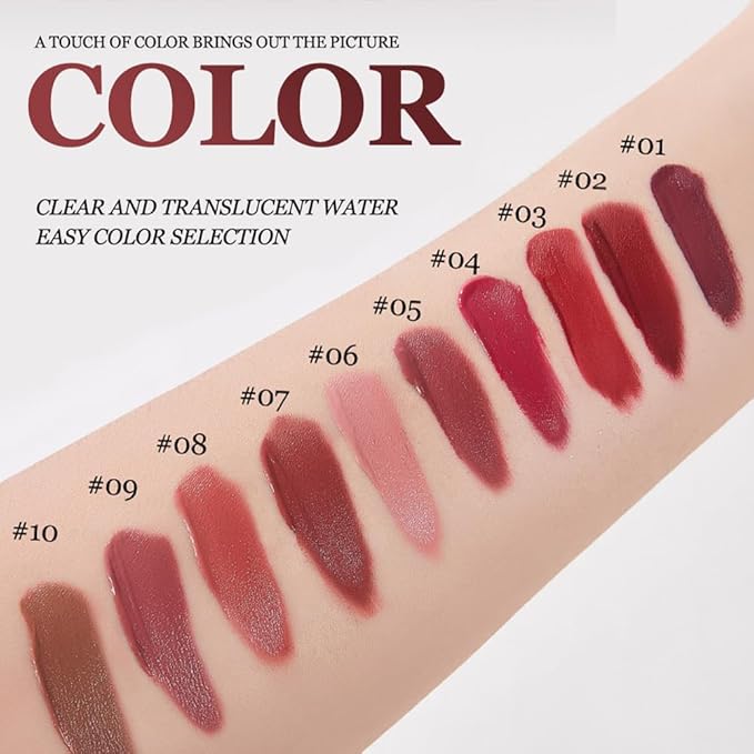 Hxssll Matte Lip Stain – High Pigment Non-Transfer Matte Liquid Lipstick, Long-Lasting Waterproof Smudge-Proof Lip Color, Lightweight Comfortable Velvet Finish Lip Tint 01#（10PCS）