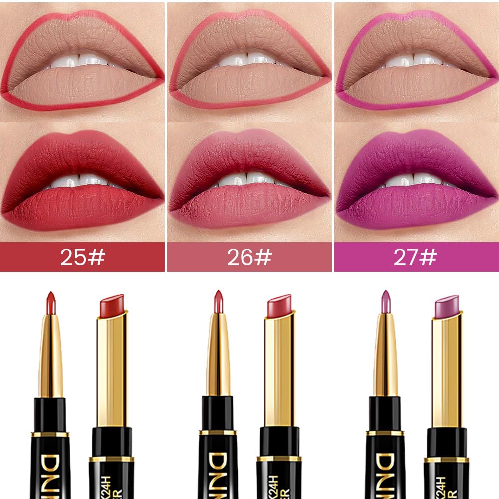 BINGBRUSH 3Pcs Matte Lipstick Set for Women, Double Ended Lipstick with Lip Liner, Nude Brown Beige Lip Color Kit, Waterproof Long Lasting Non Transfer Velvet Finish Lip Makeup Gift Set