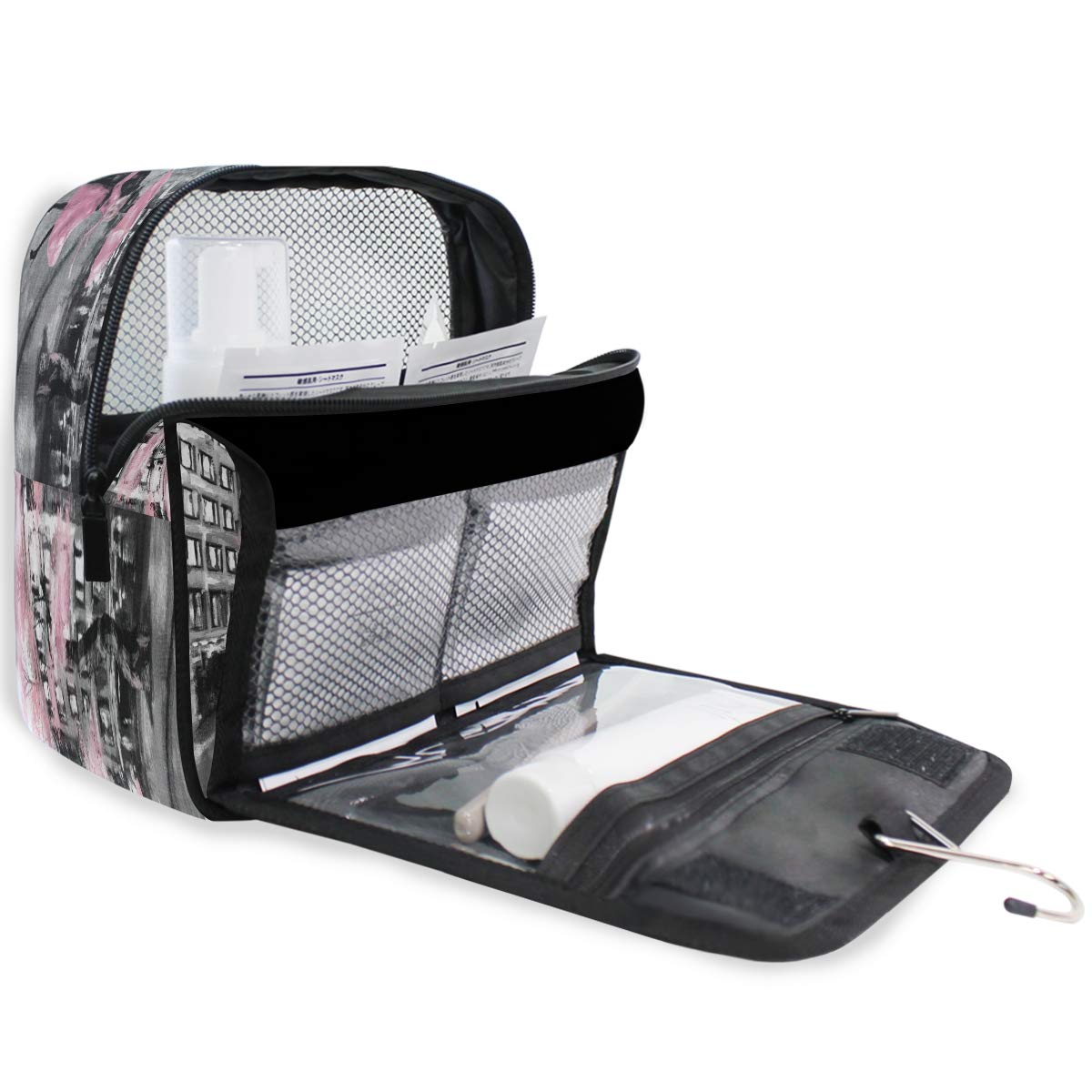 Hanging Toiletry Bag Eiffel Tower Paris Lovers Street Portable Travel Cosmetic Makeup Bag Bathroom Shower Shaving Kit Organizer Bag for Men Women