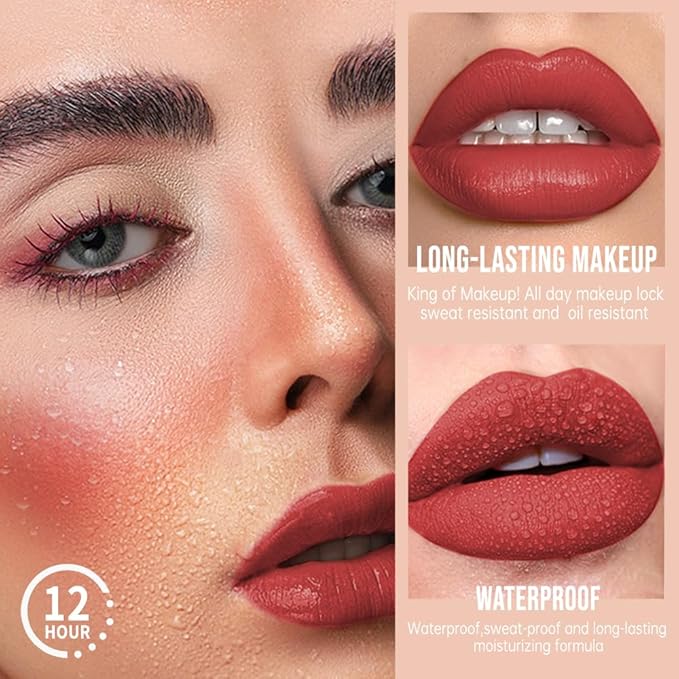 Hxssll Matte Lip Stain – High Pigment Non-Transfer Matte Liquid Lipstick, Long-Lasting Waterproof Smudge-Proof Lip Color, Lightweight Comfortable Velvet Finish Lip Tint 03#（5PCS）