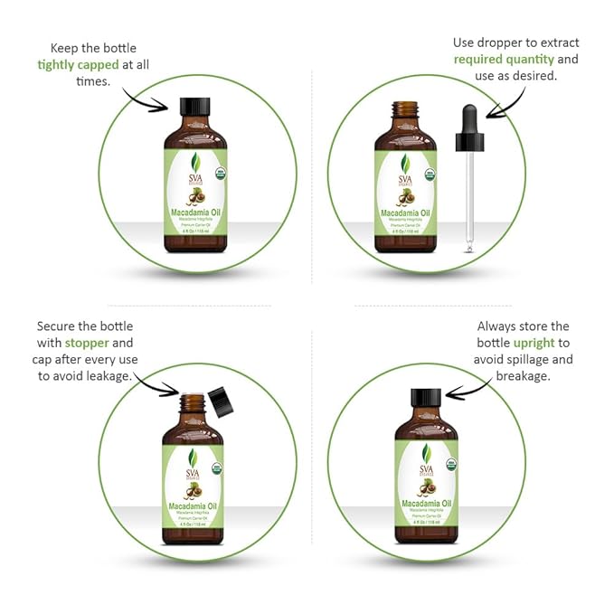 SVA Organic Macadamia Seed Carrier Oil with Dropper, 4 Fl Oz (118 ml)